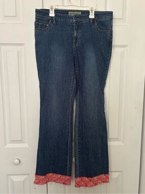 Classic Dark Blue Flare Jeans with Pink Trim - Women